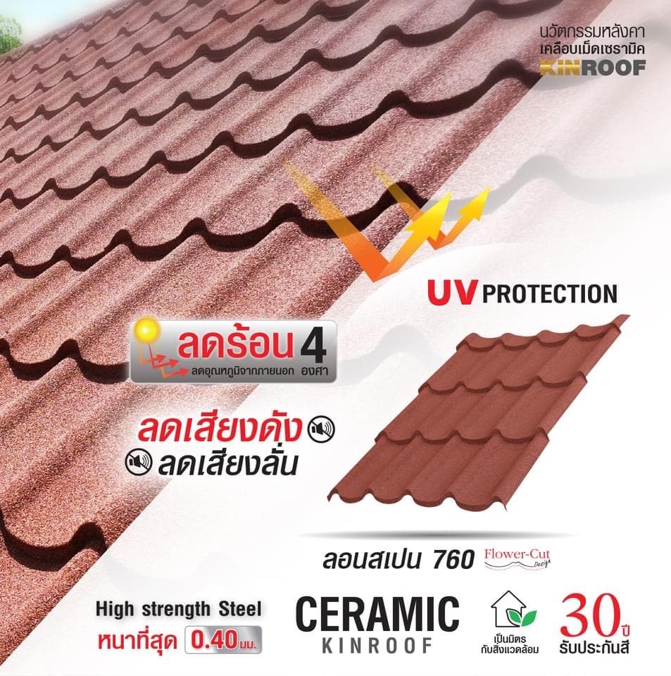 หลังคาเหล็กเคลือบเซรามิก ลอนสเปน 760 สี Andaman Blue สีพิเศษ KINROOF thumbnail 3